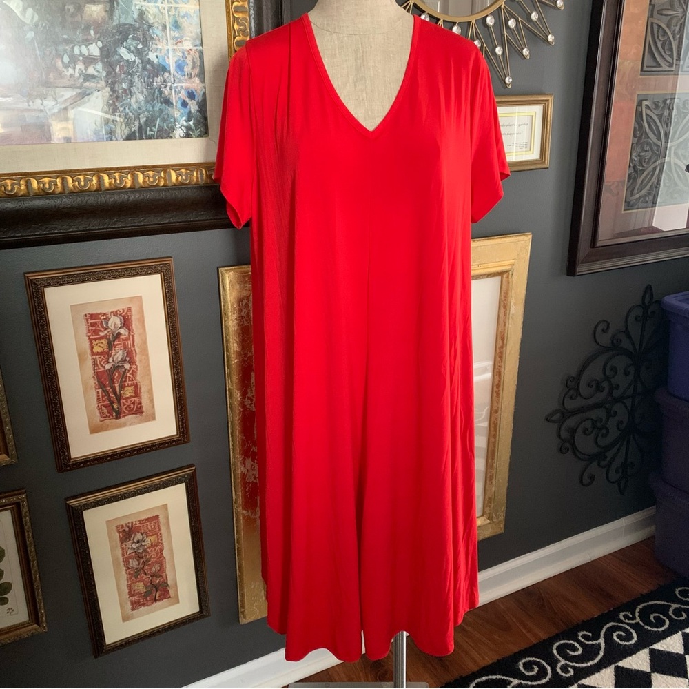 Roaman's Bold Red V-Neck Dress